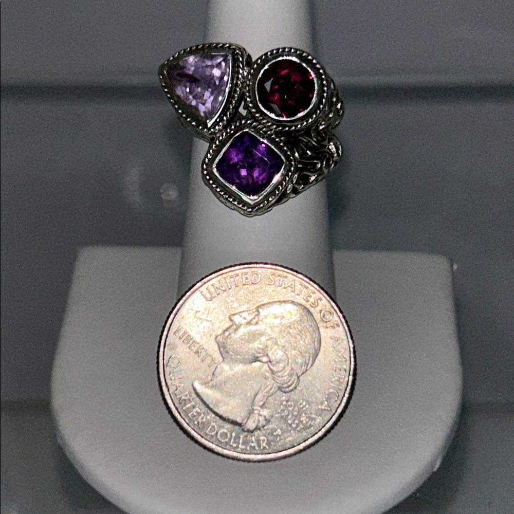 NWOT Samuel B. Genuine Multi Gemstone Sterling Silver Designer Ring Boho - Picture 2 of 8